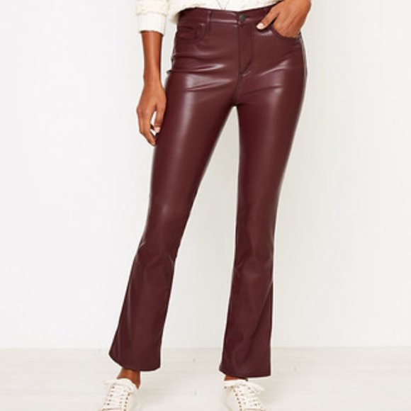 Loft Petite bikercore edgy faux leather crop jeans size 28P burgundy wine casual - Picture 10 of 10